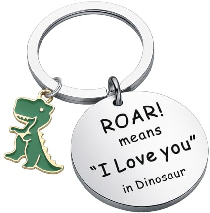 Dinosaurier Schlüsselanhänger – Niedlichr Schlüsselanhänger “Mein Brüllen bedeutet Ich liebe dich”, Taschenanhänger für Damen mit grüner Dino Figur, Coole Schlüsselringe Geschenk für Paare & Dino Fans