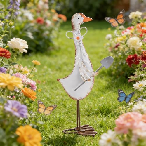 Talleros Gartenfiguren Gans Figuren Gartendeko für Draußen Gartenstecker Gans Metall, Gartenstecker Rost Gartenstatuen, Tier Garten Deko Outdoor Statue Stecker Aussen Gartendekoration (A)