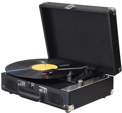 LiebeWH Giradischi Vintage con Registrazione USB Giradischi a 3 velocità Altoparlanti Integrati per l'intrattenimento Domestico Fonografo Portatile con Streaming Wireless 33 45 78 Giri/min (BLACK)