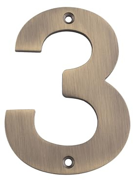 100mm Numerals Door Numbers, Durable, Weather Resistant, for Indoor and Outdoor Use, House, Building and Office Signage (Antique Brass, Number 3)