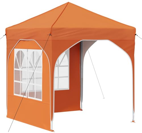 fsahslih Pop-up Partyzelt 192 x 192 x 245 cm Orange, Faltzelt mit 2 Seitenwänden und Tragetasche, Höhenverstellbarer Pavillon für Garten, Terrasse und Outdoor-Events