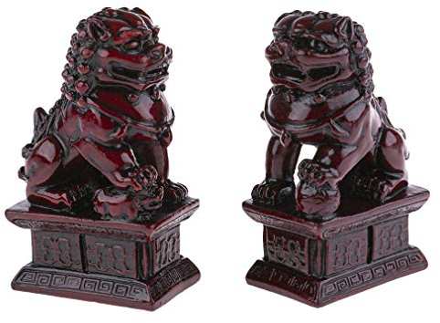 lachineuse - Statuette chinesische Löwen rot – 2 Figuren Fu Hunde – 10,5 x 6 x 4 cm – asiatische chinesische Dekoration – Feng Shui Dekoration für Haus, Büro, Innenbereich, Geschenkidee China Asien