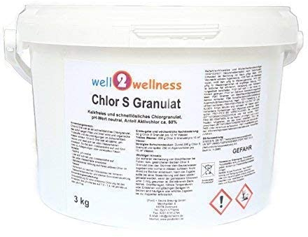 well2wellness Chlorgranulat schnelllöslich zur Wasseraufbereitung - zur Behandlung von Schwimmbadwasser - pH-neutral & Kalk frei - schnell lösliche Formel - 60% Aktivchlor - 3 kg