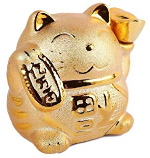 Lachineuse - Maneki Neko Gold Figur Japanische Katze Glücksbringer - Kawaii Deko Objekt - Lucky Cat Porzellan 12 cm - Süße Asiatische Katze - Glück - Farbe Gold