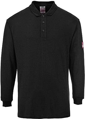 Portwest FR10 Flame Resistant Anti-Static Long Sleeve Polo Shirt Black, Large