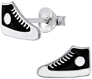 Laimons Mädchen Kids Kinder-Ohrstecker Ohrringe Kinderschmuck Schuh Sneaker Turnschuh stern schwarz weiß aus Sterling Silber 925