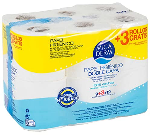 Marca Blanca - Micaderm Papel Higiénico Doble Capa, 9 + 3 rollos