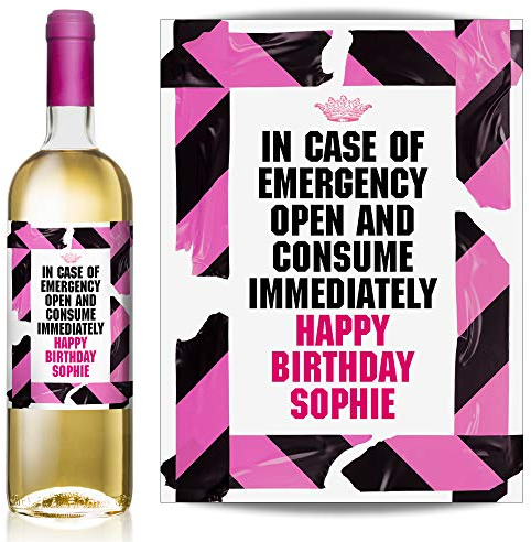 Personalised 'in case of Emergency Open and Consume Immediately' Wine, Gin, Rum, Vodka, Whisky Bottle Label – Birthday Any Occasion Gift