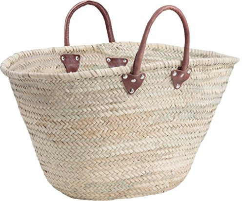 Aubry Gaspard Couffin Palmier Poignée Cuir, 55 cm, 60L, Naturel