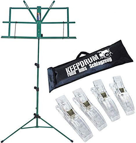 keepdrum MUS2 GR Notenständer Grün mit Tasche + 4x Notenklammer