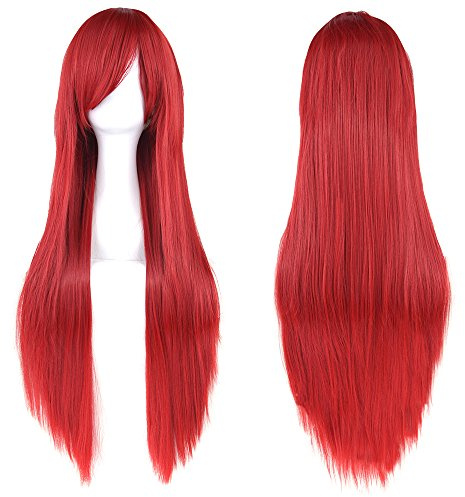 Fouriding 31 Red Women's Long Straight Cosplay Party Wigs Hairpieces Hair Cap Lolita Style Anime Wig