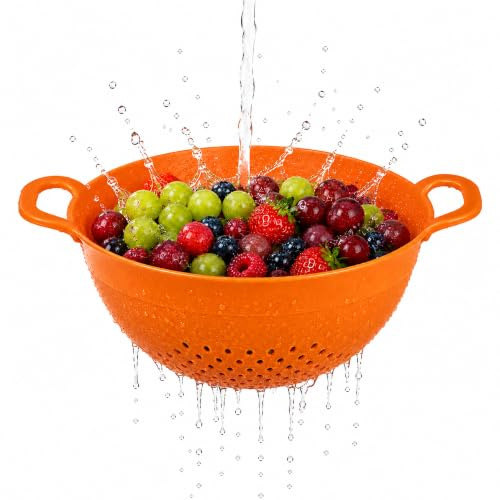 Premier Housewares orange Plastic Colander Strainer With Holes Ideal For Washing And Draining Vegetables Pasta Food Strainer With Handles Perfect For Daily Use 23 x 12 x 30