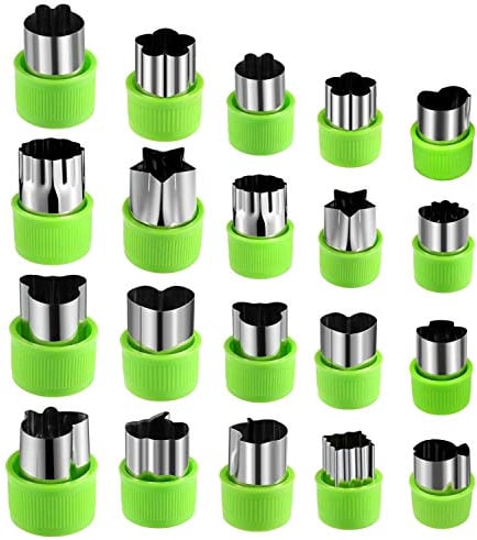 Joyoldelf 20 Pcs Vegetable Fruit Cutter Set 8 pcs Big Stainless Steel Cookie Cutters & 12 pcs Small Vegetable Cutters with Anti-Slip Protection Handle for Safely Customizing Cute Pastry (Green)