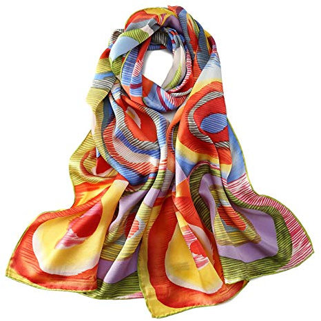 YangtzeStore Langer Charmeuse Seidenschal Klassischer Kunstdruck, Regenbogen, 63 x 17