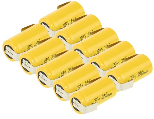 10x XCell SUB-C Akku Zelle - 2000mAh / 1,2V / NIMH mit Z-Lötfahne - Hochleistungs- Markenzelle in Industriequalität Gelb
