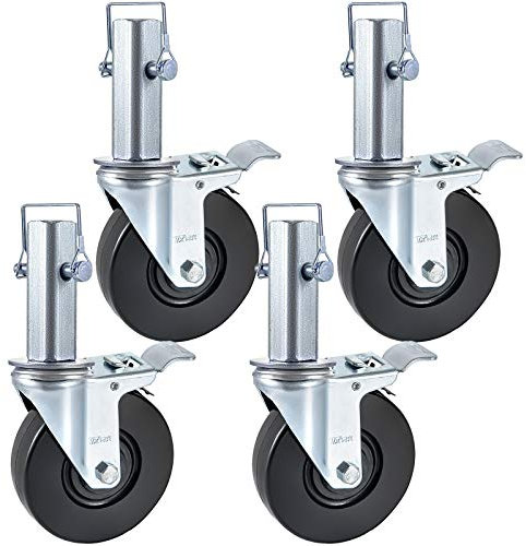 BestEquip 4 ruote girevoli in gomma per ponteggio da 15 cm con doppio bloccaggio ruote resistenti, stelo quadrato da 199,6 kg capacità per ruota