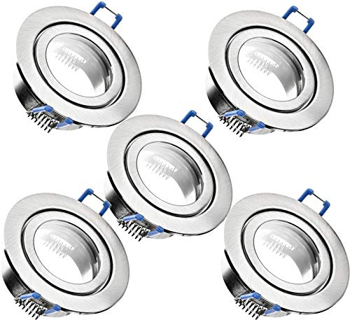 trendlights24 Mare IP44 Decken LED Bad Einbaustrahler 230V 5er Set - 5W 400lm ultra flach 35 mm - Edelstahl gebürstet rund - Einbauleuchte Warmweiß