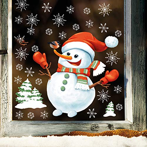 Fensterbild Weihnachten Schneemann mit Schneeflocken Tannebäume wiederverwendbare Fensteraufkleber Fensterdeko Kinder DIN A4