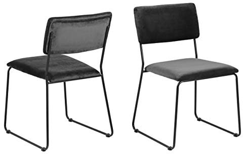 AC Design Furniture Constantin Esszimmerstühle 2er Set, Moderne Küchenstühle mit Grauem Samtbezug und Schwarzen Stahlbeinen, B: 50 x H: 80 x T: 53.5 cm