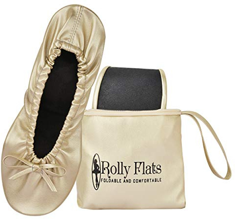 Women's Foldable Ballet Flats – Portable Flat Shoes for Travel and Wedding that Fit in Your Purse (L, Champagne Gold)