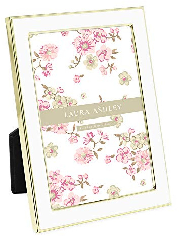 Laura Ashley 4x6 White Enamel Picture Frame, Gold Metal Edge w/Easel