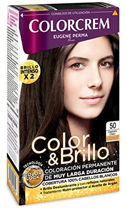 Colorcrem Color & Brillo Colorcrem - Tinte permanente mujer - Tono 50 Castaño Claro, con tratamiento nutri-protector al aceite de Argán. + 45% de producto | Disponible en más de 20 tonos.