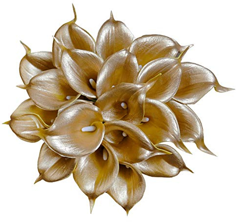 DuHouse Calla Lily Artificial Gold Flowers Wedding Bouquet Artificial Real Touch Latex Flowers Home Wedding Party Decoration 20pcs (18K Gold)