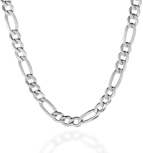 QUADRI - Elegante Halskette (Figaro) für Herren und Frauen aus 925er Echtsilber - Breite 7mm - Länge 56 cm - Kette anlaufgeschützt