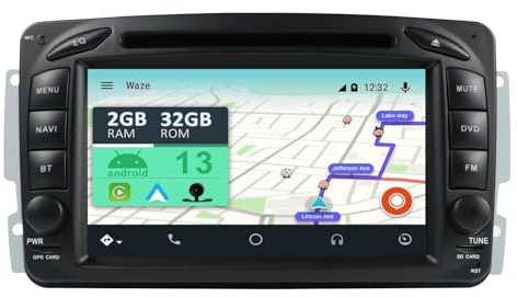 YUNTX Android 14 Autoradio für Benz W163/W209/C-Klasse W203/SLK W170/W210/W168-2 Din-[Integriertes Wireless CarPlay/Android Auto/GPS]-IPS+2.5D Touch-Screen-DAB/Lenkradsteuerung/MirrorLink/Kamera