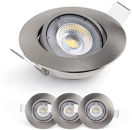 EMOS LED Einbaustrahler 230V, 5W / 450lm, 50° Schwenkbar, Kaltweiß 6500k (Tageslichtweiß) | Spot Flach 68mm Lochmaß | Set Mit 3 Stück 230V, Rund (Farbe Silber)