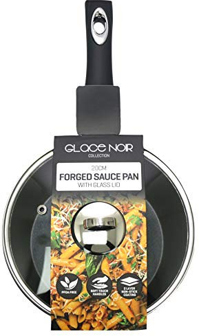 Daewoo CKW2274 Glace Noir 20cm Forged Black Saucepan with Glass Lid and Ceramic Non-Stick Coating, Suitable for Gas, Electric and Induction Cooking, Sturdy Handle with Chrome Insert, Aluminium