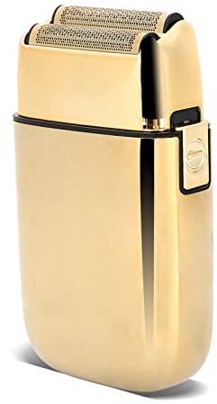 Herren Elektrorasierer Metall Doppelfolienrasierer Wasserdichter Elektrorasierer USB Wiederaufladbarer Kabelloser Elektrischer Rasierer Barttrimmer Golden