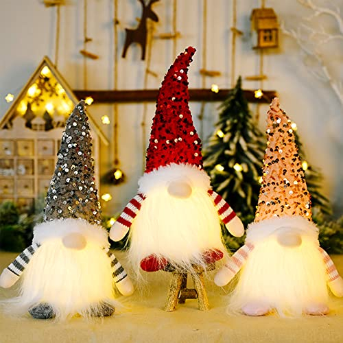 3 Stück weihnachtswichtel Weihnachtsdekoration mit LED, Weihnachtszwerge Plüsch-Dekorationen Wichtel Figuren Stehend Weihnachten Deko mit Beleuchtung, Handmade Plüschfiguren (30cmx10cmx10cm)