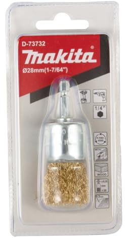 Makita D-73732 Pinselbürste Ø 28 mm, gewellt, vermessingt, 1/4-Sechskantaufnahme, feine Drahtbürste zum Bearbeiten von Holz und Metall