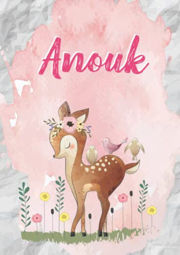 Anouk: Notizbuch A5 | Personalisierter vorname Anouk | Geburtstagsgeschenk für Frau, Mutter, Schwester, Tochter | Niedliche kleine Hirsche | 120 Seiten liniert, Kleinformat A5 (14,8 x 21 cm)