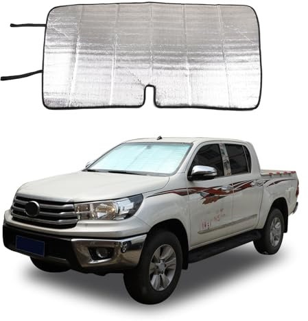 Auto Windschutzscheibe Sonnenschutz UV Ray Reflektor für Toyota Hilux 2015 2016 2017 2018 2019 2020 2021 Frontfenster Sonnenschutz Schild Abdeckung Faltbare reflektierende Sonnenblende