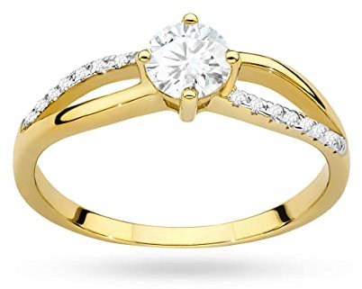 MARKO Gelbgold Ring Verlobungsring aus Gold mit 0.60 Karat Weißer Saphir und 0,08 Karat Diamanten,14 Karat Gold (585) | Goldring für Frauen (Weißer Saphir, 66 (21.2))