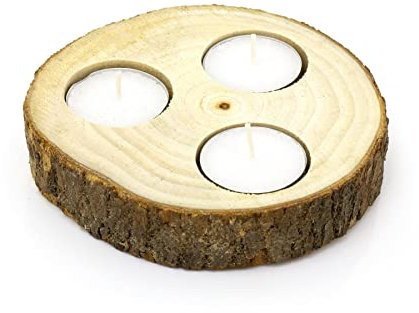 Natural Tree Bark Multi Tea Light Holders | Rustic Wooden Tree Slice 3 Tealight Candle Holder | Tree Log Christmas Wedding Tealight Candles