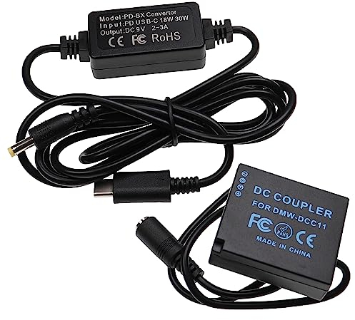 vhbw USB Netzteil kompatibel mit Panasonic Lumix DMC-TZ202 Kamera, Digitalkamera, DSLR - Netzkabel + DC Kuppler (Ersatz für Panasonic DMW-DCC11), 2m