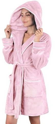 Gräfenstayn Bademantel Damen flauschig mit Kapuze - Kuschelfleece - Öko-Tex Standard 100 - Morgenmantel leicht & kurz - Größe S - XXXL