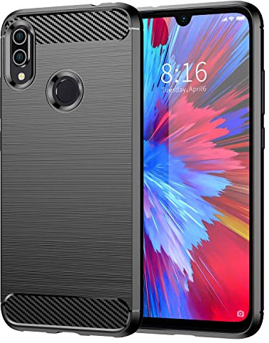 Max Power Digital Cover per Xiaomi Redmi Note 7/Redmi Note 7 Pro Protettiva Case Custodia in Morbida Silicone Resistente Fibra di Carbonio Antiurto Anti-Graffio Nero [Supporta Ricarica Wireless]