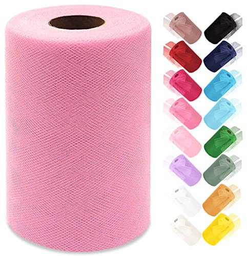 Ableme Deco Rouleau de tulle pour tutu, pompons, emballage cadeau, fête prénatale, décoration de mariage (15 cm x 91 m) (rose)