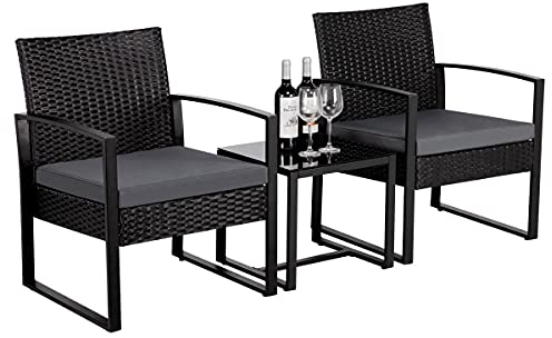 Abician Ensemble Salon de Jardin Set de Fauteuils avec 1 Table pour Salon, Véranda, Jardin, Piscine Métal Polyrotin Noir