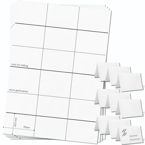 OfficeGear extra kleine Klappkarten, 9-fach [25 Blatt – 225 Stück] – 49,5 × 70 mm – Bedruckbare Tischaufsteller aus 170 g/m² Karton – für Hochzeiten, Events, Konferenzen – inkl. Designvorlage
