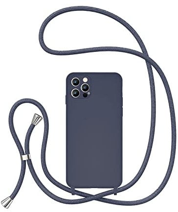 UEEBAI Crossbody Lanyard Phone case for iPhone 15 Pro 6.1 inch, Silicone Phone Cover Necklace Cord Strap Soft Shockproof Protective Case - Dark Blue
