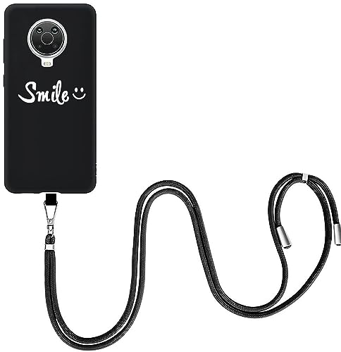 EuoDuo für Nokia G20 / Nokia G10 Handyhülle Handykette Hülle mit Band Abnehmbare Kordel Handyband zum umhängen Silikon Case Schwarz Schutzhülle Halskette Cover - Smile Lächeln