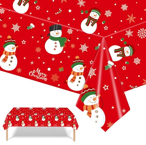 2 Stück Weihnachten Party Tischdecke,137cmx274cm Rote Schneemann Weihnachten Rechteckig Einweg Tischdecke