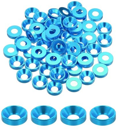 QUARKZMAN Rondelles Coniques M5, Rondelles de Tête de Coupe en Aluminium Anodisé pour Vis RC/FPV/PC/Drone/Accessoires Mécaniques, Lot de 60 (Bleu Clair)