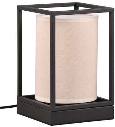 Trio Leuchten Tischleuchte Ross 503100144, Metall Schwarz matt, Schirm Stoff Beige, exkl. 1x E27