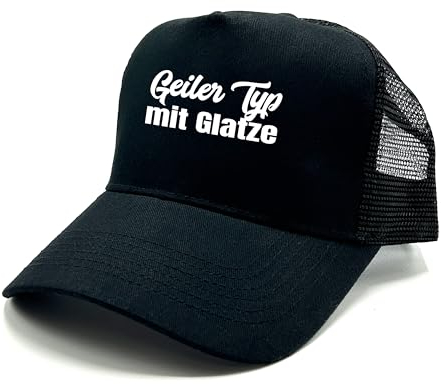 Herzbotschaft Trucker Cap in Mesh Optik mit Spruch | Geiler Typ mit Glatze | Farbwahl | Unisex Baseball Mütze | hochwertiger Druck | OneSize durch verstellbaren Klipp-Verschluss